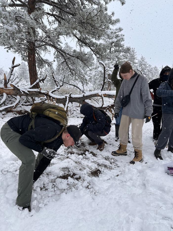 A few ACC students collecting soil during the Microbiology Honors Research Team Field Day