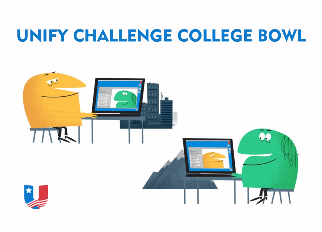 Unify America: College Bowl (cartoon characters playing on laptops)