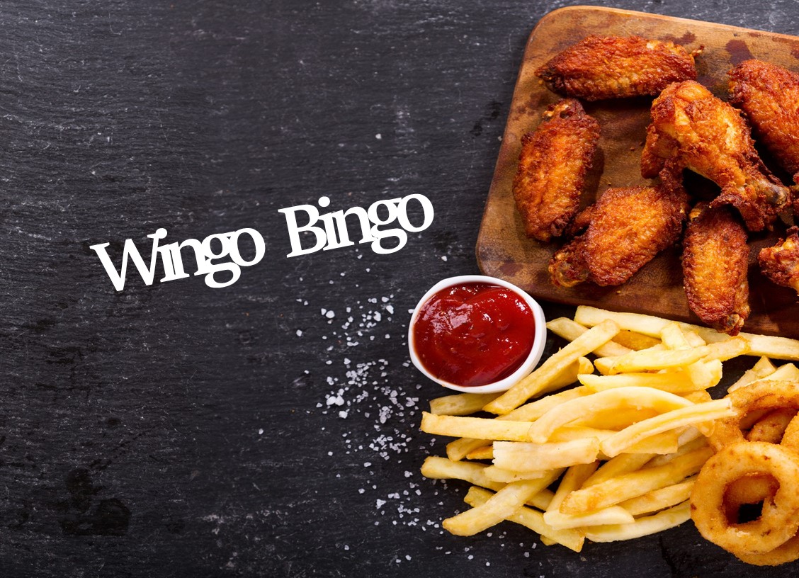 Wingo Bingo (chicken wings, french fries, onion rings, and ketchup)