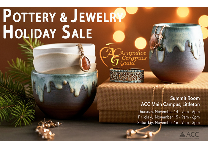 Arapahoe Ceramics Guild Pottery & Jewelry Holiday Sale flyer (candles, jewelry, art)