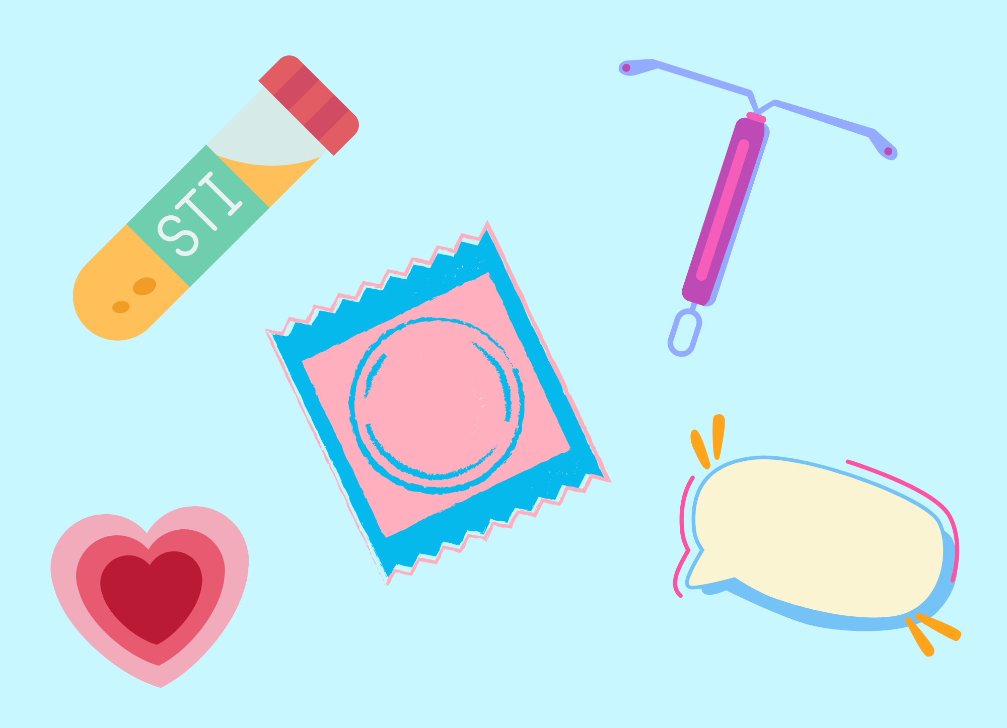 safe sex supplies (clipart) on a blue background