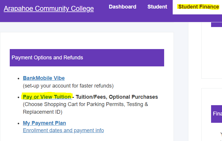 Pay or view Tuition location