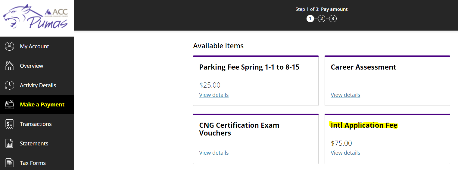 Intl Application Fee location