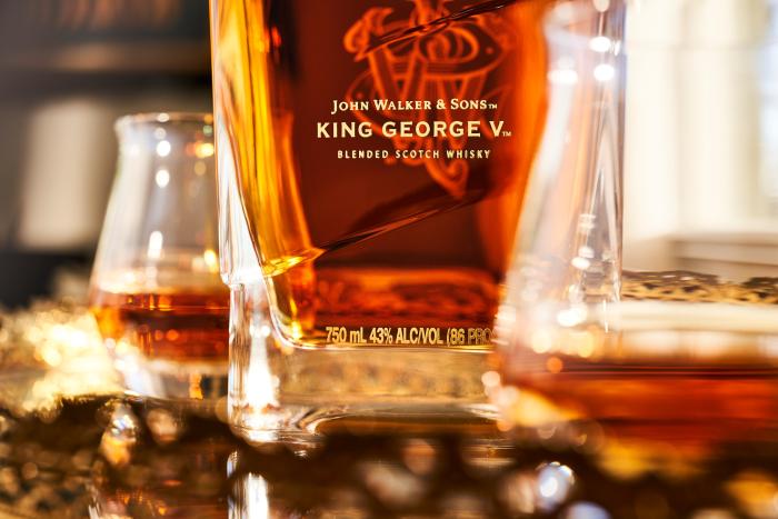 John Walker & Sons King George V whisky bottle and glass close up - photo by Kate Blakeman