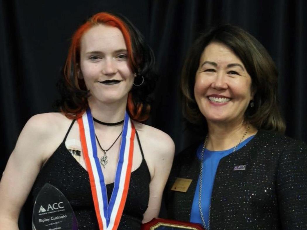 Ripley Cusinato standing for photo with ACC President Stephanie J. Fujii, Ph.D.