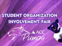 Student Organization Involvement Fair - ACC puma logo and Summit the ACC Puma mascot on a purple background