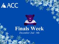 ACC logo - Finals Week December 2-9 - Summit the ACC Puma mascot and snowflakes on the border