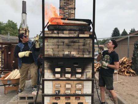 Ceramic students firing their final projects -Japan 2018