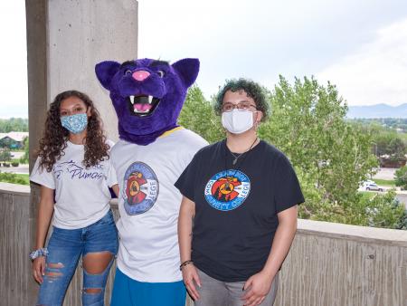 ACC students with the Puma mascot at the Littleton Campus.