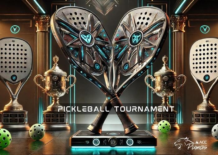 Pickleball Tournament - ACC Puma logo - Pickleball rackets, balls, and trophies.