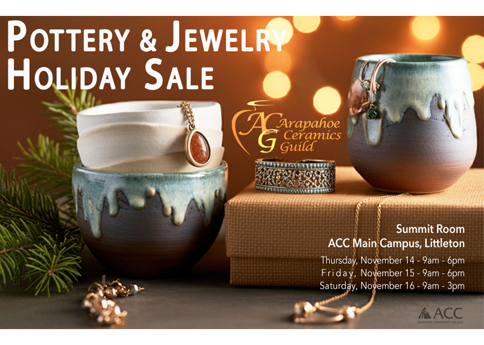 Arapahoe Ceramics Guild Pottery & Jewelry Holiday Sale flyer (candles, jewelry, art)