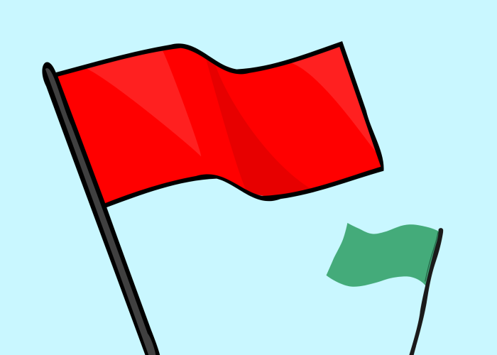 red flag and a green flag on a blue background