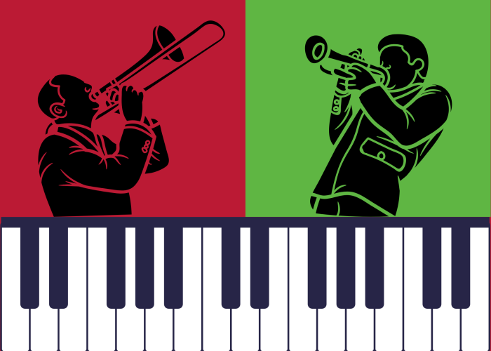 Jazz figures over piano keys